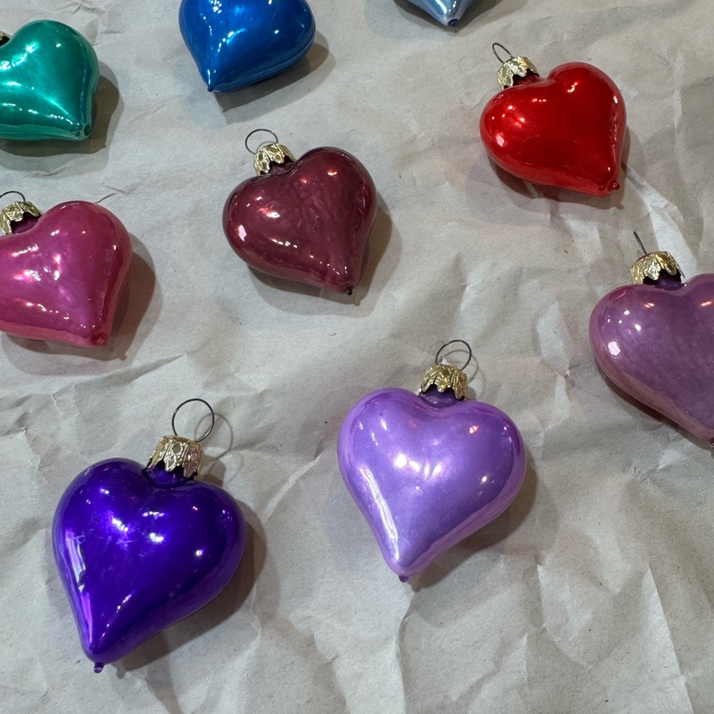 Vintage Assorted Heart-Shaped Glass Holiday Ornaments - Multicolor - Picture 3 of 4
